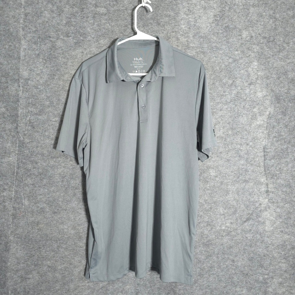 Huk Performance Polo Mens Large Gray Short Sleeve Fishing Shirt 100% Polyester